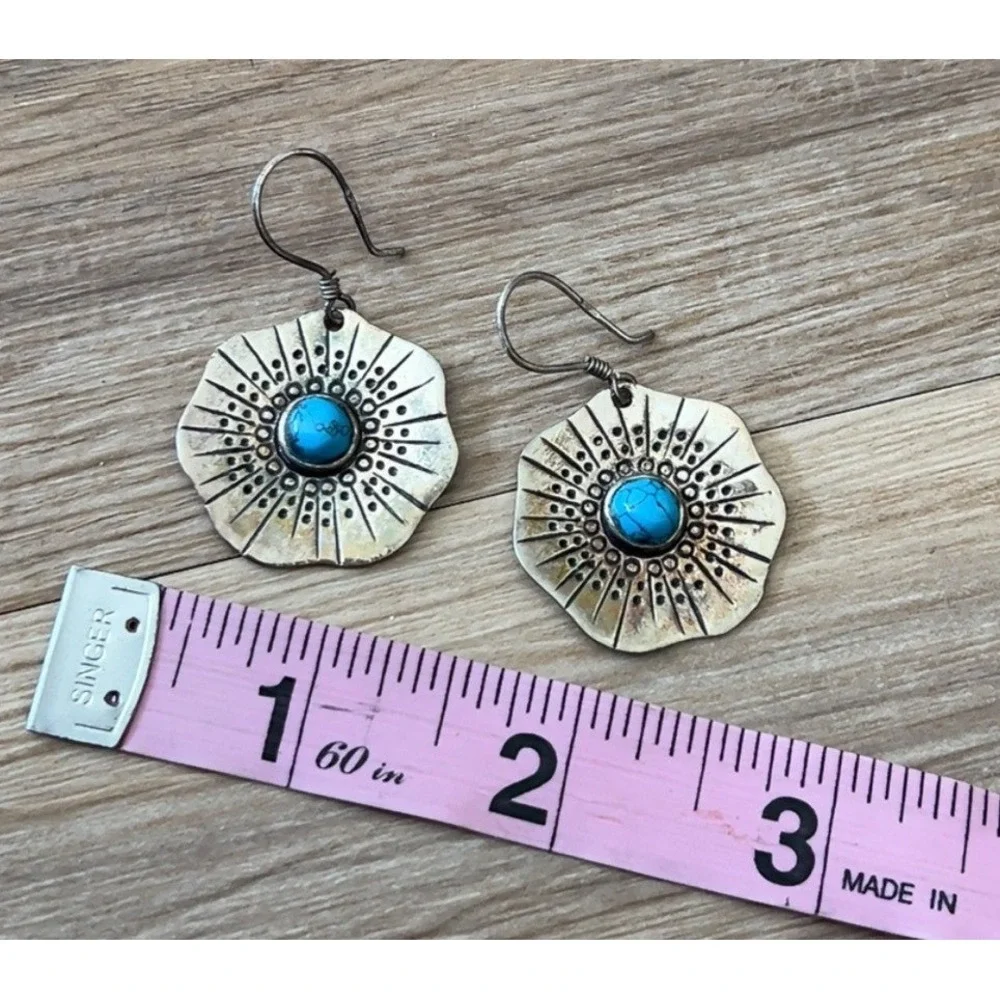 Handmade Sterling Dreamcatcher style turquoise earrings - made‎ in Egypt